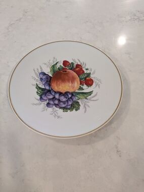 Golden Crown Bavaria Germany White Fruit-Print  Plate with Gold Rim 8"